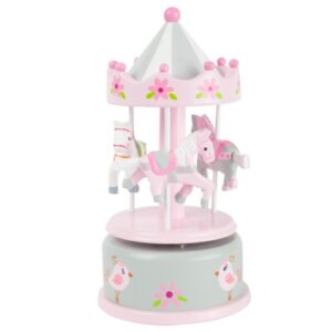 Houten muziekmolen paarden wit/roze