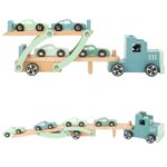 Houten vrachtwagen transporter met 4 mini auto