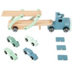 Houten vrachtwagen transporter met 4 mini auto - Afbeelding 3