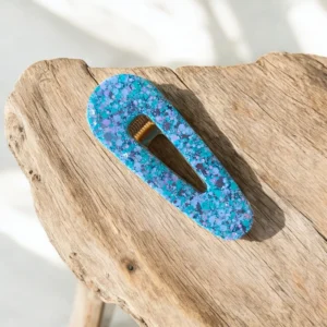 Handgemaakt haarspeld met blauw/roze glittereffect