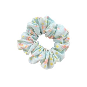 Handgemaakte scrunchie munt met bloempjes