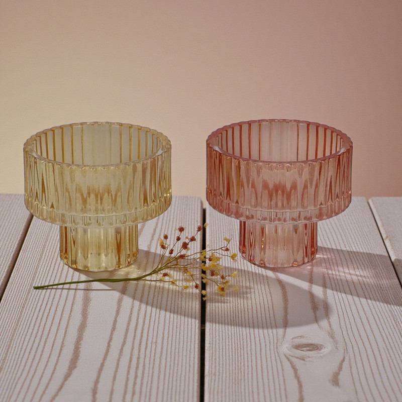 Kaarshouder in glas roze of goudkleur